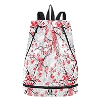Red Flowers Drawstring Backpack Bag for Women Men Sports Gym Bag with Wet & Dry Compartments Durable Swim Bag Great for Traveling Fishing Climbing Camping