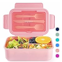 Caperci Classic Bento Box Adult Lunch Box for Older Kids - Leakpoof 47 oz 3-Compartment Lunch Containers for Adults and Teens, Built-in Utensil Set, Ideal for On-the-Go Balanced Eating, Pink