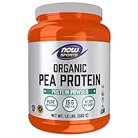 Sports Nutrition, Certified Organic Pea Protein 15 Grams, Unflavored Powder, 1.5-Pound