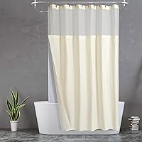 Extra Long Cream Waffle Weave Shower Curtain with Snap-in Fabric Liner & Hooks Set - 71