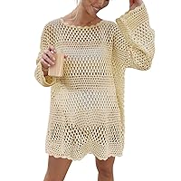 vqishne Women Swimsuit Crochet Swim Cover Up Summer Bathing Suit Swimwear Knit Pullover Beach Dress