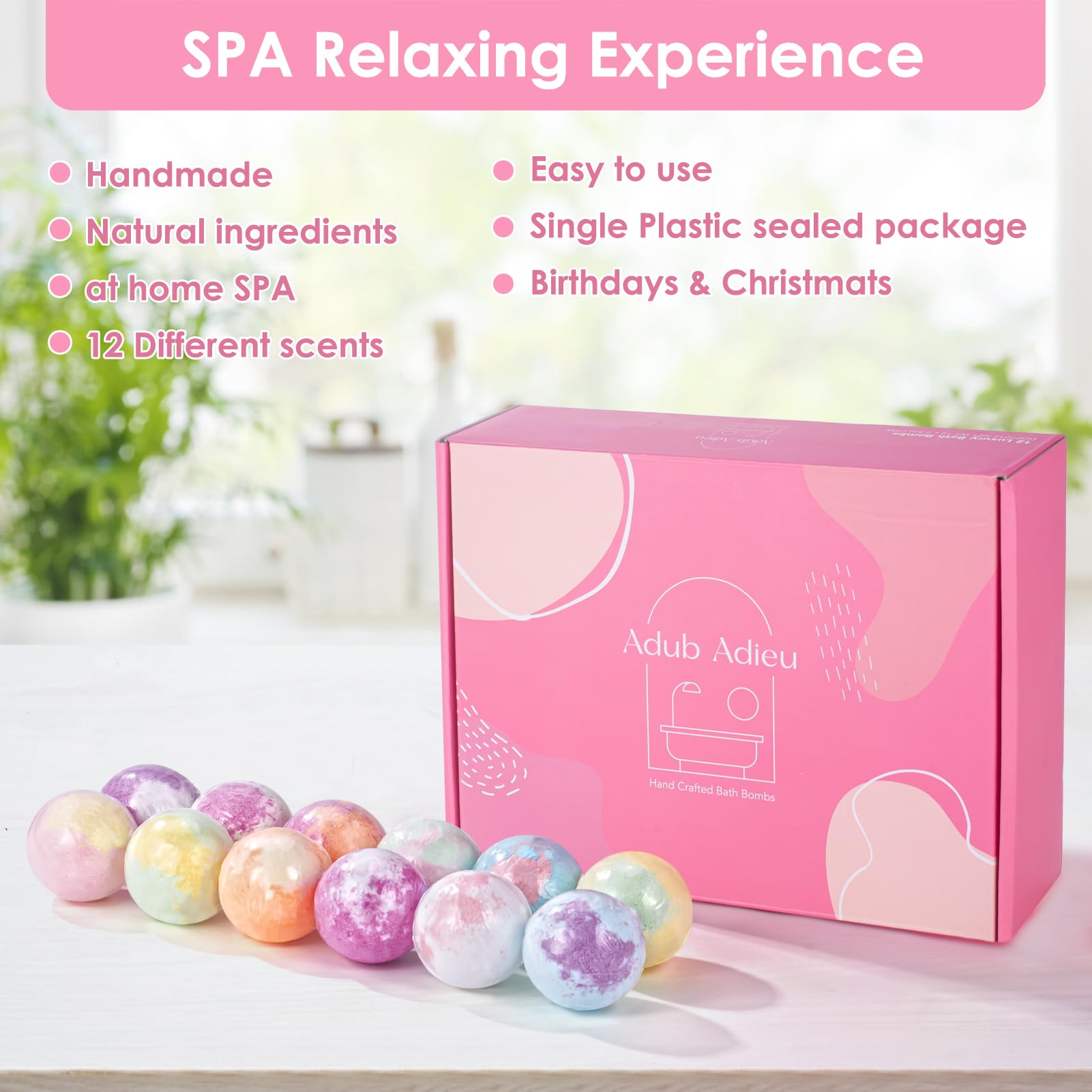 Sublime Beauty Group Bath Bombs for Women, 12 Large Bath Bomb Bubble Bath Set Spa Gifts for Women, Natural Handmade Bath Bombs Rich in Essential Oils, Romantic Gifts for Her, Wife, Multicolor
