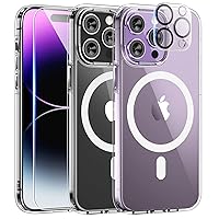 TAURI for iPhone 14 Pro Max Case, [Military Grade Drop Protection] with 2X Screen Protector +2X Camera Lens Protector, Transparent Slim Fit Designed for Magsafe Case-Clear