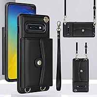 Compatible with Samsung Galaxy S10e Wallet Case with Crossbody Lanyard Strap, RFID Blocking Card Slots Holder and Wrist Strap Lanyard (Black)
