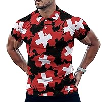 Map of Switzerland Flag Slim Fit Polo Shirts for Men Tennis Collar Short Sleeve Tops T-Shirt Casual Golf Tees