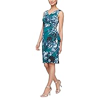 Alex Evenings Women's Short Crepe Cocktail Gown with Side Ruched Waist, Wedding Guest, Party Dress