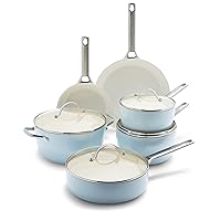 GreenPan Padova Hard Anodized Healthy Ceramic Nonstick, 10 Piece Cookware Pots and Pans Set, PFAS-Free, Dishwasher Safe, Light Blue