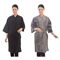 PERFEHAIR Salon Robes for Clients-Kimono Style, Black and Grey