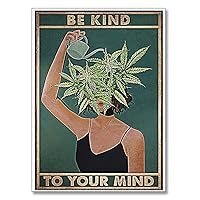1111Vintage Mental Health Poster Inspirational Quote Be Kind To Your Mind Canvas Wall Art Print Green Posters For room Aesthetic Retro Home Wall Decor Pictures for Women Bedroom 12x16in Unframed
