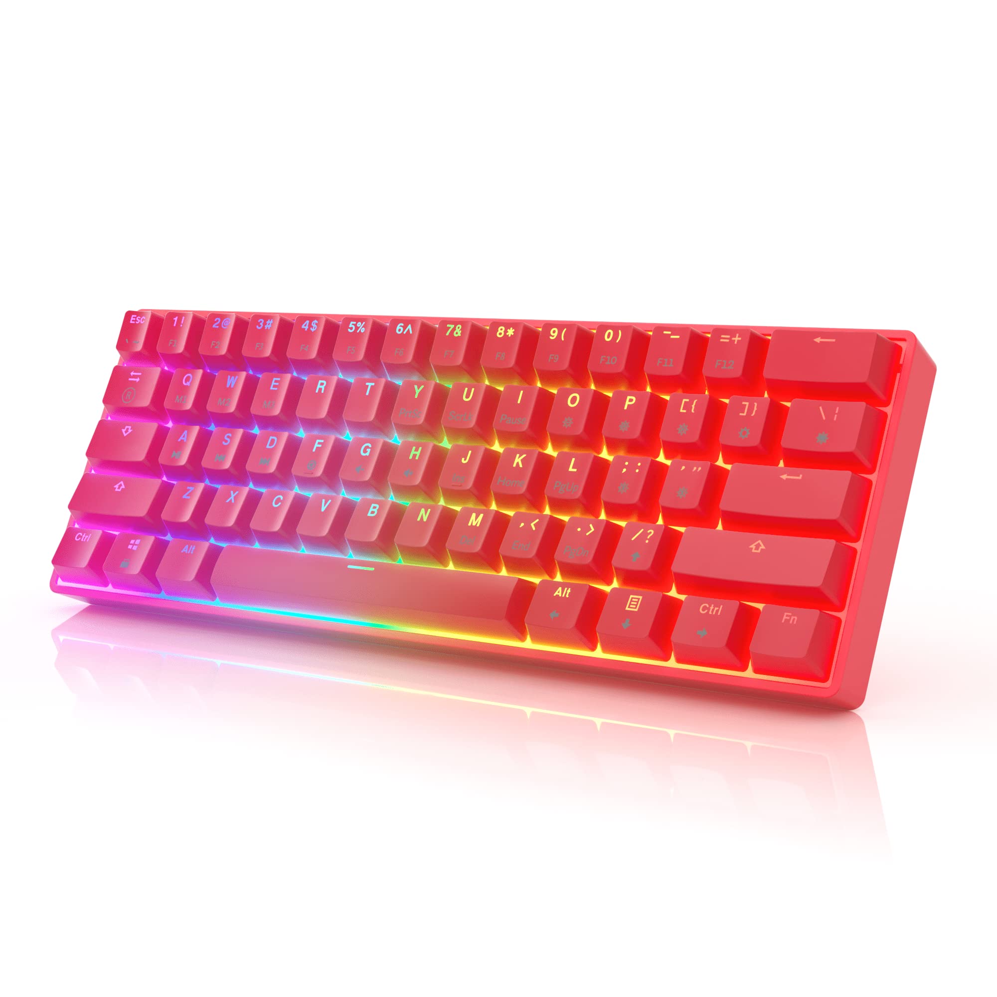 HK GAMING GK61s Mechanical Gaming Keyboard - 61 Keys Multi Color RGB Illuminated LED Backlit Wired Programmable for PC/Mac Gamer (Gateron Mechanical Blue, Red)