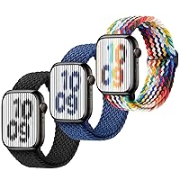 Braided Stretchy Strap Compatible with Kids Apple Watch Band Ultra 2 1 Series 9 8 7 6 5 4 3 SE SE2 42mm 44mm 45mm 49mm, iWatch Sport Elastic Replacement Bands for Boy Girl - Black+NavyBlue+Rainbow.