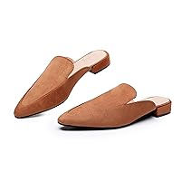 Apakowa Mules for Women Flats Comfortable Slip on Women Mules Pointed Toe Backless Loafers Shoes