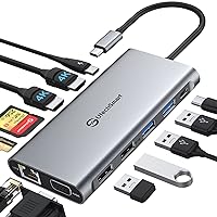 UtechSmart USB C Docking Station Triple Monitor - Universal Laptop Docking Station 12 in 1 for Thunderbolt 3/4, USB C Dock with USB 3.0 and 4K HDMI for MacBook Pro/Air/M1/M2 & Windows Gray