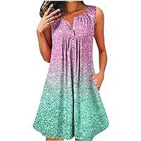 Warehouse Deals Clearance Womens Casual Sundress with Pockets Henley Neck Loose Tank Dresses Summer Beach Dress Glitter Patterned T-Shirts Dress Vestido Largo Mujer Pink