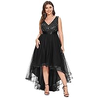 Ever-Pretty Womens Double V Neck A Line High Low Sequin Tulle Plus Size Formal Dresses for Curvy Women 0147A-DA