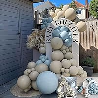 Dusty Blue White Sand Balloon Garland Double Stuffed Balloon 110Pcs Different Sizes 18In 12In 5In Latex Slate Blue Balloon Arch Kit For Birthday Baby shower Beach Neutral Boho Theme Party