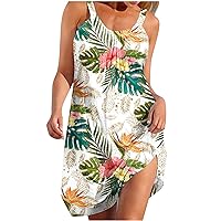 Early Black of Friday Deal Floral Sundresses Women Sleeveless Beach Mini Dress Sexy Casual Tank Dresses Loose Flowy Short Cami Sundress Robe Plage Pour Femme Sud