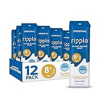 Ripple Non-Dairy Milk, Original | Vegan Milk With 8g Pea Protein| Shelf Stable Single Serve Cartons | On-The-Go | Non-GMO, Plant Based, Gluten Free | 8 Fl Oz (Pack of 12)