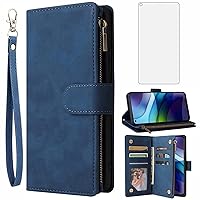 Asuwish Compatible with Moto G Stylus 2021 4G Wallet Case and Tempered Glass Screen Protector Flip Cover Card Holder Cell Accessories Phone Cases for Motorola GStylus 6.8 Stylo XT2115DL XT2115-1 Blue