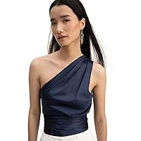 LilySilk Womens Silk Top One Shoulder Ladies 22MM Elegant Blouse with Sash Belt Club Party Shirt for Spring Summer