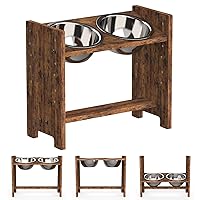 Vantic Elevated Dog Bowls - Adjustable Raised Dog Bowls for Medium and Large Dogs, Sturdy Rustic Brown Particle Board Dog Food Bowl Stand with 2 Stainless Steel Bowls and Non-Slip Feet