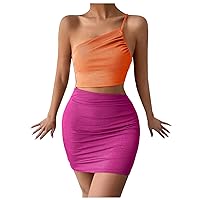 Women Spaghetti Strap Ruched One Shoulder Bodycon Dress Summer Sexy Cut Out Waist Lace-Up Backless Knit Mini Dresses