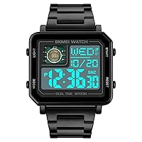 Unique Digital Wathes for Men, Cool Led Analog Quartz Wristwatch, 3-Time Zone Large Face Stopwatch, Square Chronograph Watch(30M Waterproof, 12/24H Calendar, Alarm)