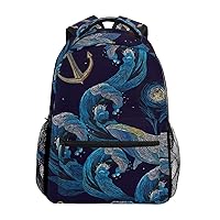 ALAZA Whales Anchor Lighthouse & Sea Wave Stylish Large Backpack Personalized Laptop iPad Tablet Travel School Bag with Multiple Pockets