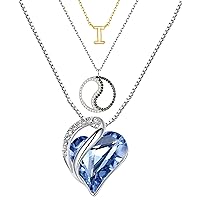 Layer Necklaces Bundle - Blue Crystal Heart + Yin Yang Pendant + Initial Letters