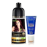 Herbishh Combo Hair Color Shampoo Burgundy 500ml for Gray Hair + Hair Color Stain Protector – Dye Shield or Defender for Skin