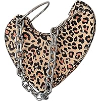 Heart-Shaped Hobo Bag PU Leather Shoulder Bag Leopard Chain Bag Fashion Creative Personality Purse Clutch Handbag