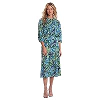 Donna Morgan Women's Plus Size Printed Matte Jersey 3/4 Sleeve Smocked Neck Dress