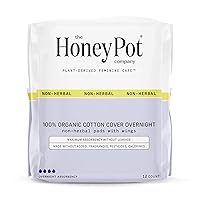 The Honey Pot Company - Non-Herbal Overnight Pads with Wings - Organic Pads for Women - Cotton Cover, and Ultra-Absorbent Pulp Core. 12 ct.