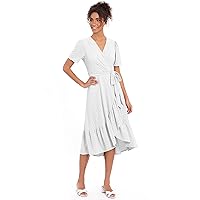 London Times Women's Short Sleeve Ruffle Wrap Dress