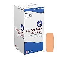 Dynarex 3614 Fabric Adhesive Bandage, Sterile & Flexible Fabric Bandage for Wounds, Non-Stick Pads, Individually-Wrapped First Aid Supplies, No Latex, 2x4-1/2