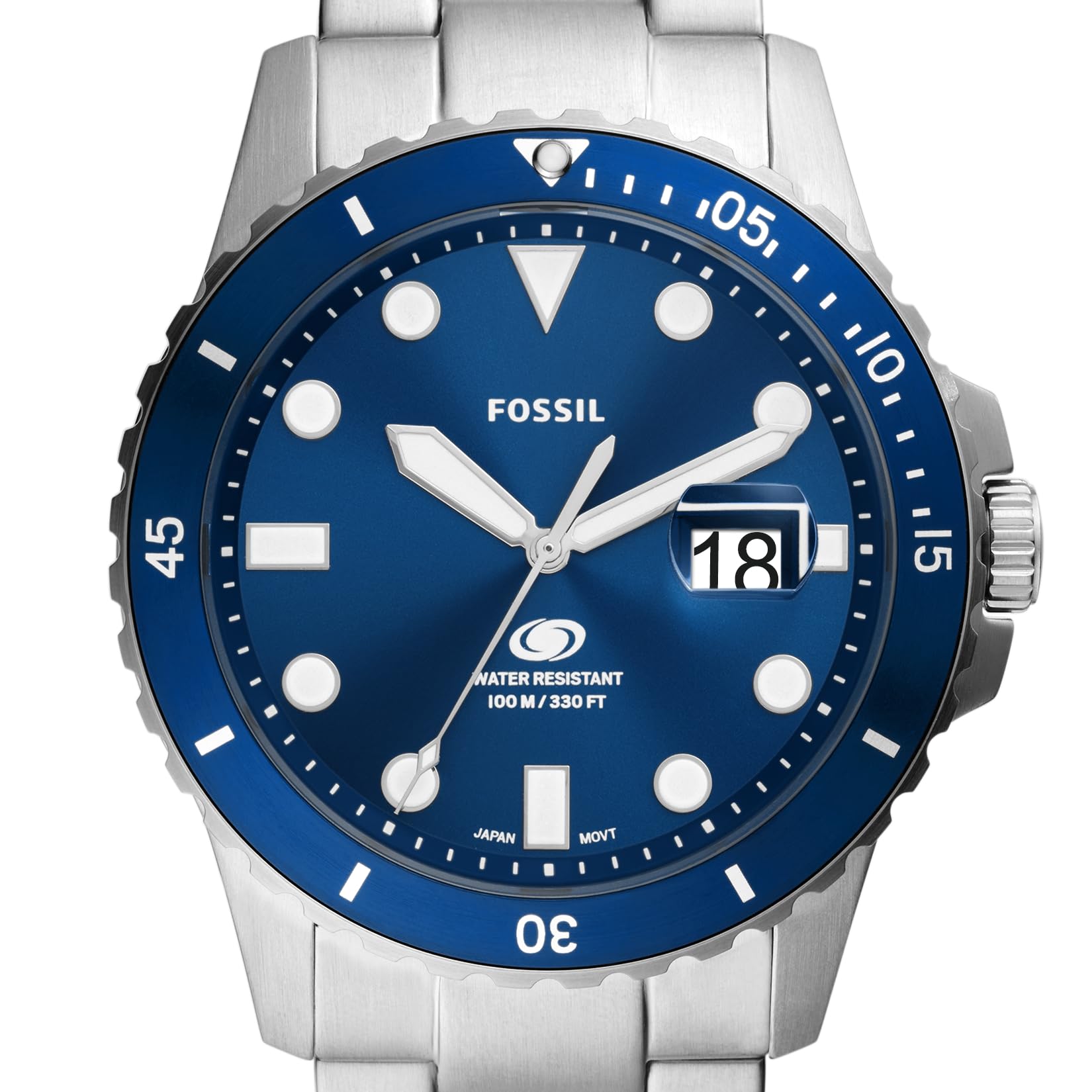 Fossil Men's Blue Quartz Stainless Steel Three-Hand Watch, Color: Silver/Blue Taper (Model: FS6029)