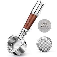 54mm Bottomless Portafilter with Double Shot Filter Basket & Premium Walnutwood Handle, Portafilter with Puck Screen Compatible with 54mm Breville Machines, Espresso Accessories