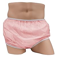 LeakMaster Adult Pull-On Vinyl Plastic Pants - Soft, Quiet and Form Fitting Incontinence Waterproof Diaper Covers for Adults - Pink, Medium Fits 32-36 Inch Waist