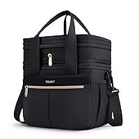 TOURIT Lunch Box for Women Men Double Deck Insulated Lunch Bag Women Expandable Leakproof Reusable Lunch Cooler Bag for Work, Office, Picnic, Black
