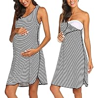 Ekouaer Women's Maternity Sleeveless Dress Striped Nightgown Pregnancy Gown for Breastfeeding