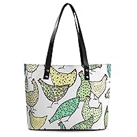 Womens Handbag Colorful Chickens Farm Animals Leather Tote Bag Top Handle Satchel Bags For Lady