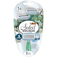 Soleil Escape Women's Disposable Razors With 5 Blades for a Sensorial Experience and Comfortable Shave, Pack of Jasmine & Eucalyptus Scented Handle Shaving Razors for Women, 2 Count