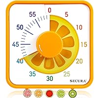 Secura 7.5-Inch Fruit Visual Timer for Kids, 60-Minute Countdown Timer for Classroom or Kitchen, Durable Mechanical Timer Clock with Magnetic Backing (Orange)