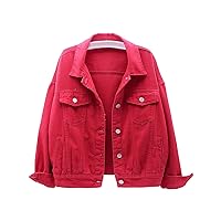 Women's Casual Denim Cotton Button Down Long Sleeve Lapel Loose Jacket Coat