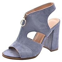 Womens Peep-toe Chunky Block-Heeled Zipper Cutout-Sandals