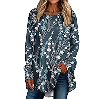 Women's Y2K Top Fashion Loose Casual Round Neck Floral Print Long Sleeve Pullover T Shirt Top Sexy, S-3XL