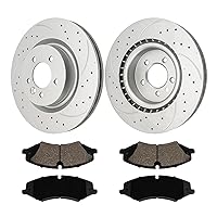 Brake Rotors, Front Drilled and Slotted Disc Brake Rotors and Ceramic Brake Pads Set for 2010-2016 LR4, 2010-2013 2017 R-ange R-over Sport, 2017 Discovery Brake Rotor Kit OE 34333+D1479
