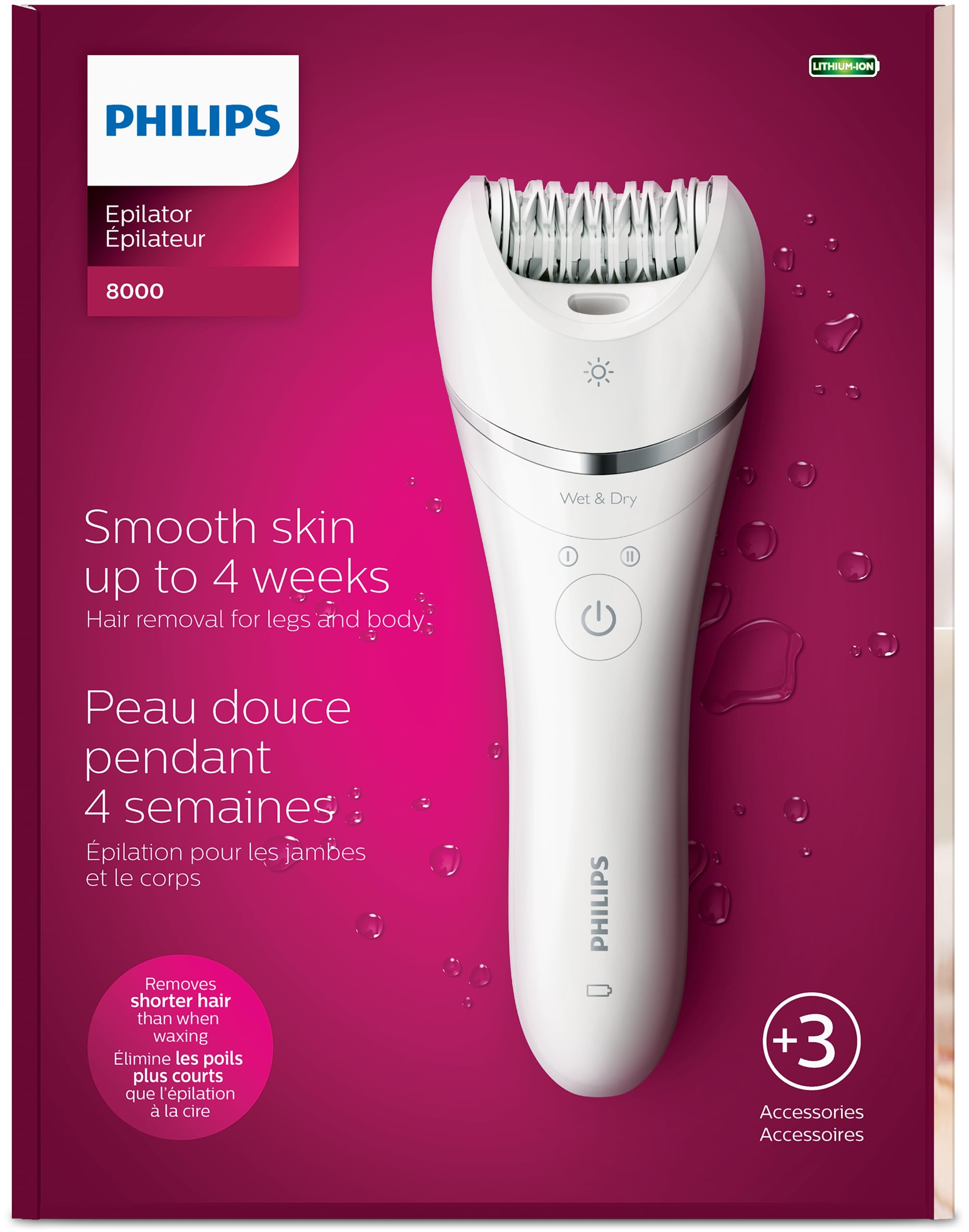 Philips Epilator Series 8000 for Women, with 3 Accessories, BRE700/04