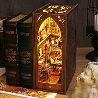 3D Wooden Puzzle Bookends, DIY Book Nook Kit, Magic Book House Model Building Kit Insert Decor with Sensor Light, Stand Bookshelf for Home Decorative Books Ornaments