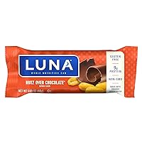 LUNA Bar - Nutz Over Chocolate Flavor - Gluten-Free - Non-GMO - 7-9g Protein - Made with Organic Oats - Low Glycemic - Whole Nutrition Snack Bar - 1.69 oz.